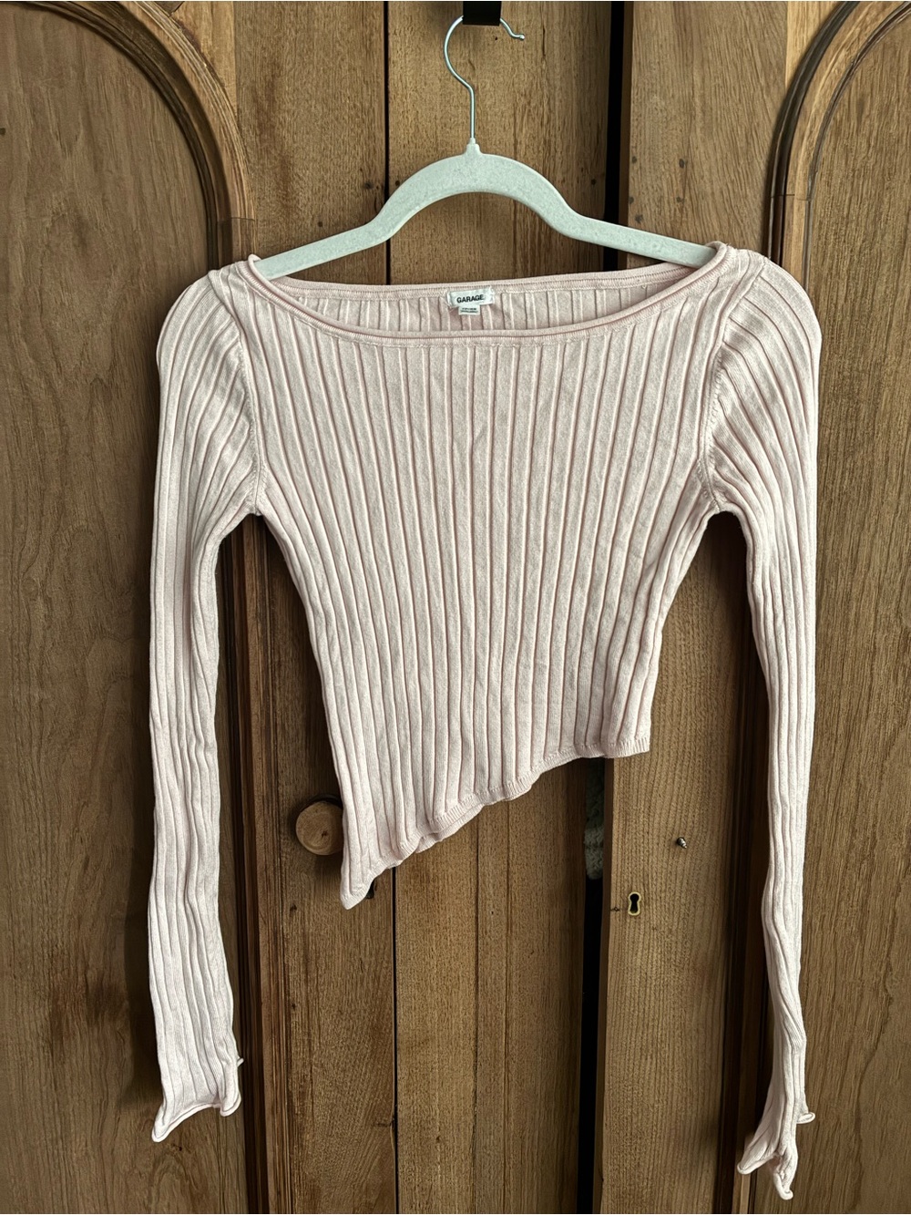 Garage Light Pink Ribbed Asymmetric Long-Sleeve Top